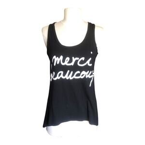 Madison & Berkeley Black Graphic Tank Top XS ‘Merci Beaucoup’ Script Print EUC